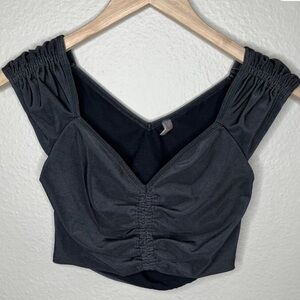 Free People Movement Breathe Deeper Black Ruched Crop Tank Top XS